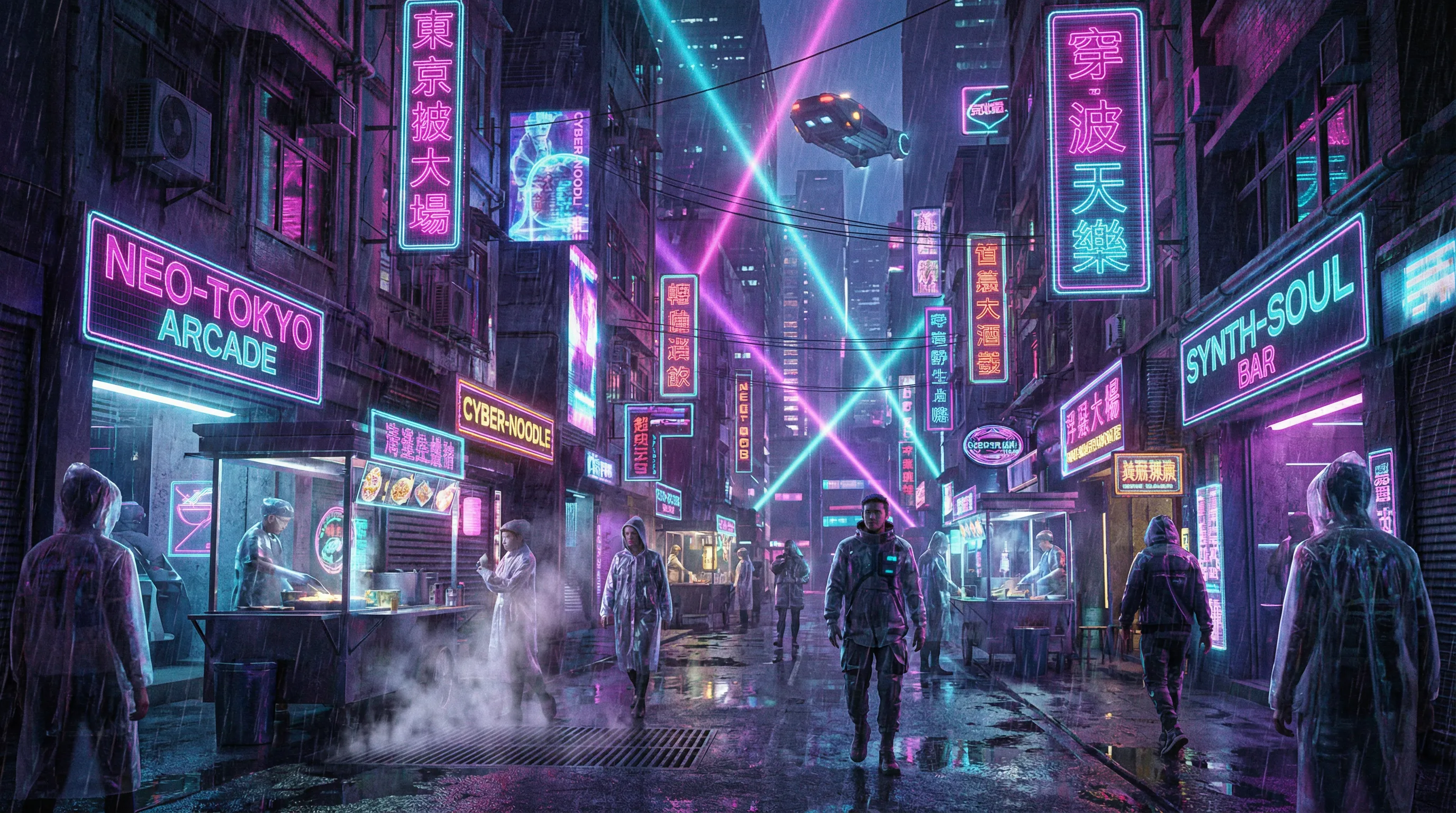 博彩平台赛博朋克霓虹街道夜景